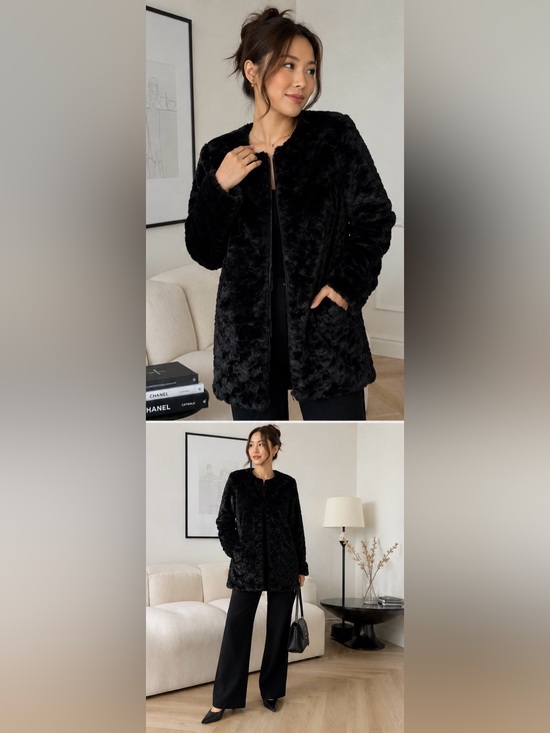 Revamped Jackets & Blazers - Revamped Outwear by sirens Black Faux Fur Coat size M